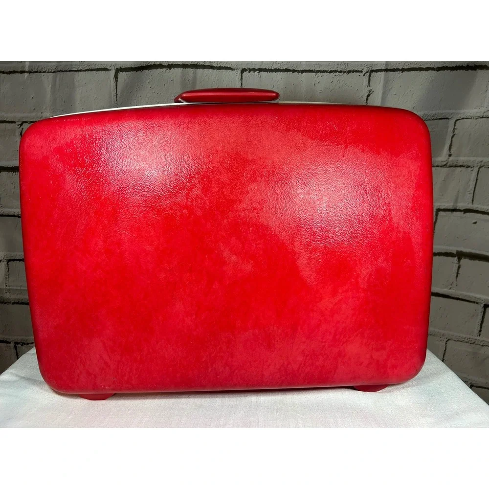 1960s Samsonite Silhouette Hardside Suitcase Wild Strawberry Polka Dot Lining